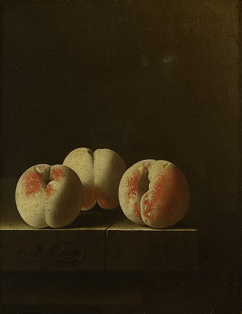 Three Peaches on a Stone Plinth, 1705, Adriaen Coorte