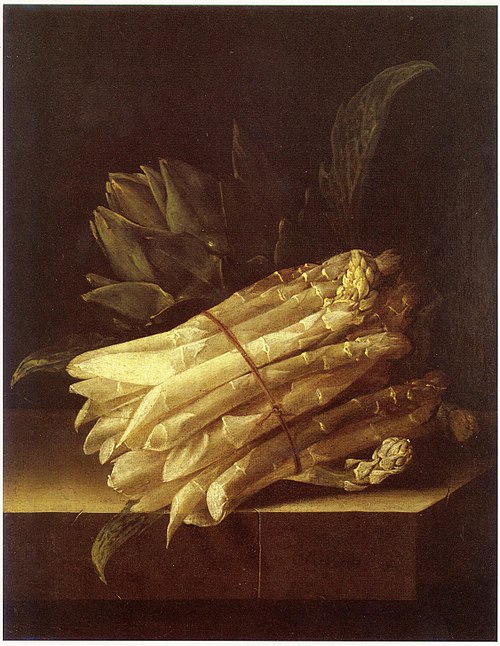 Still life with asparagus and artichoke, 1694, Adriaen Coorte