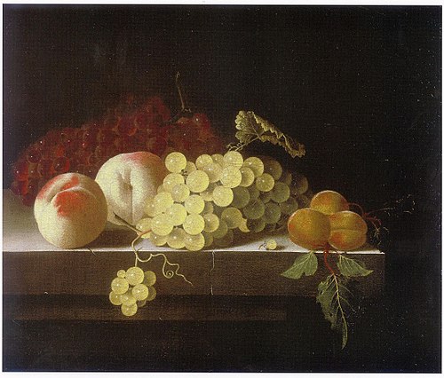 Grapes, Peaches and Apricots on a Stone Plinth, 1695, Adriaen Coorte