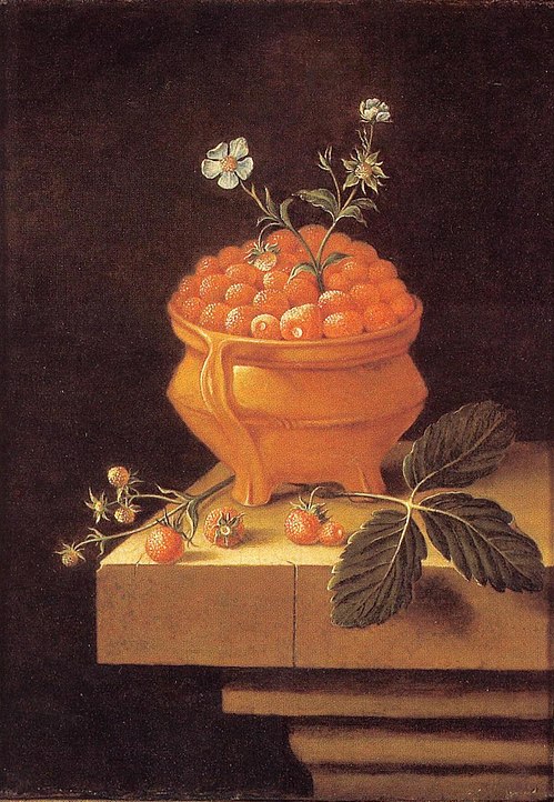 Still life with a bowl of strawberries on a stone table, 1700, Adriaen Coorte