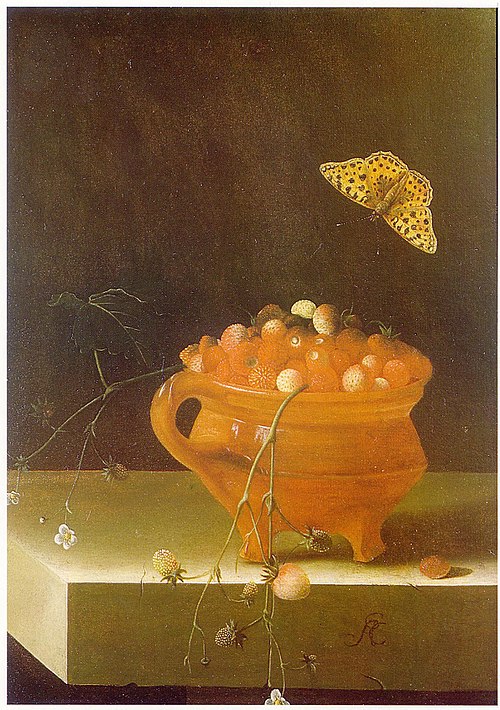 Pot of Strawberries, 1700, Adriaen Coorte