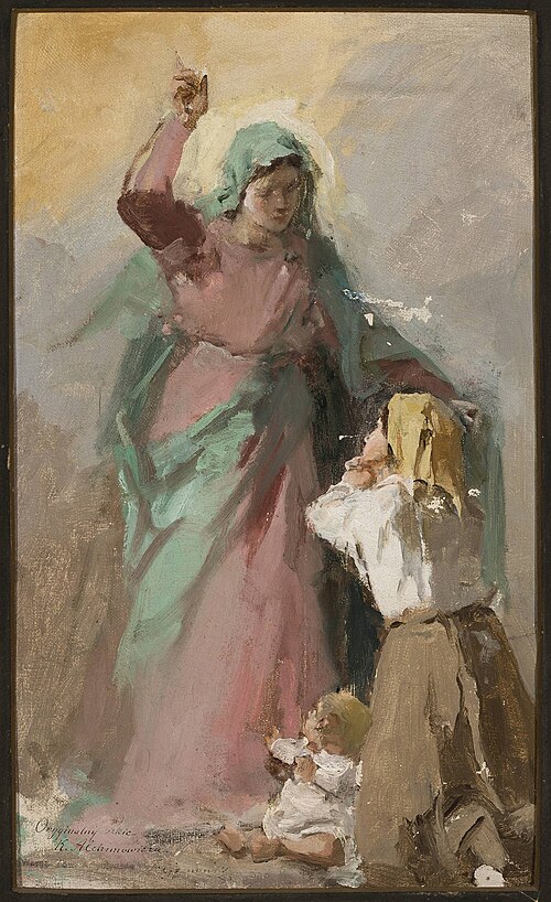 Virgin Mary appearing before a peasant woman, study, 1910, Kazimierz Alchimowicz