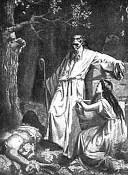 Лізьдзейка з дачкой на руінах сьвятыні Пяруна, 1876, Kazimierz Alchimowicz
