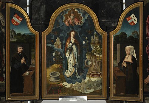 Triptych of Immaculate Conception, central section: Allegory of Immaculate Conception of Virgin Mary, 1530, Adriaen Isenbrant