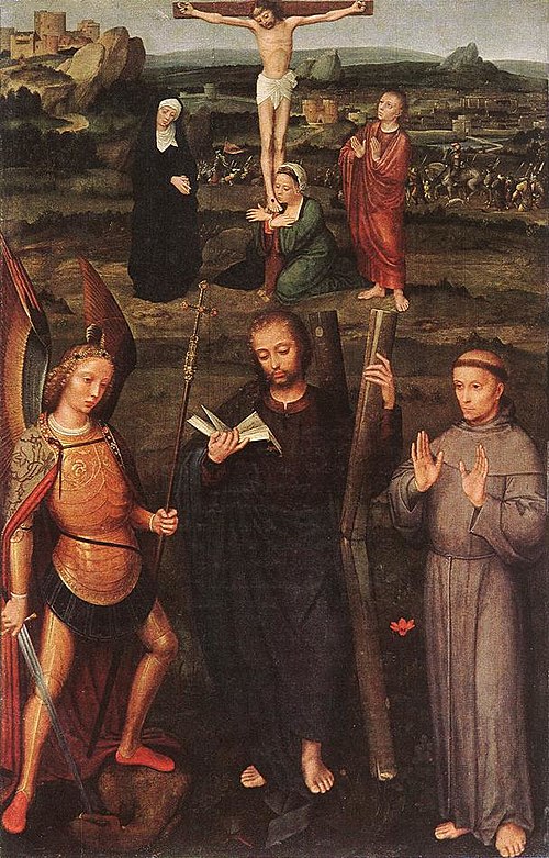 SS. André, Michel et François, et le Calvaire., 1510, Adriaen Isenbrant