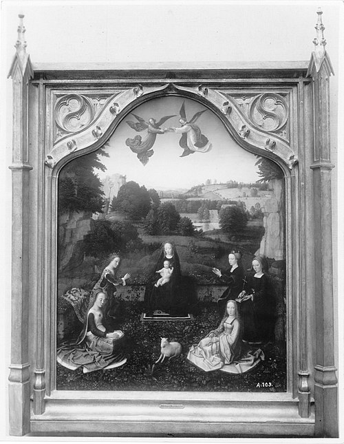 La Sainte Vierge avec l'Enfant Jésus, entourée de vierges saintes, 1530, Adriaen Isenbrant