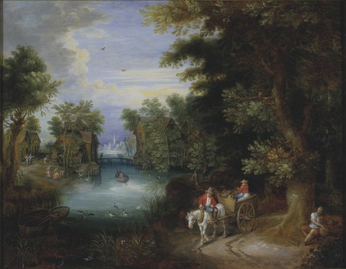 River Landscape with Peasants, , Adriaen van Stalbemt