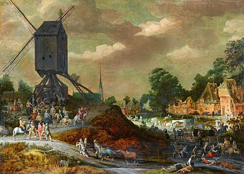Post Mill on a Riverbank, 1615, Adriaen van Stalbemt