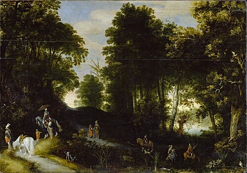 Wooded landscape on the banks of a lake, 1650, Adriaen van Stalbemt