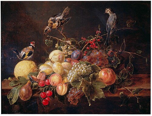 Still Life with Fruit and Birds, 1649, Adriaen van Utrecht