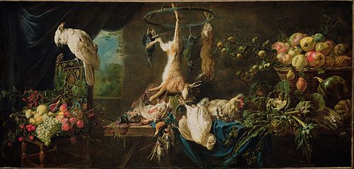 Still Life with Game, Vegetables, Fruit and a Cockatoo, 1650, Adriaen van Utrecht