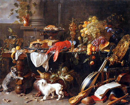 Large Still-life with Dog and Cat, 1647, Adriaen van Utrecht