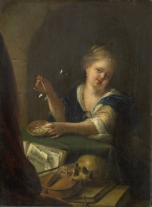 Bubble-blowing Girl with a Vanitas Still Life, 1727, Adriaen van der Werff
