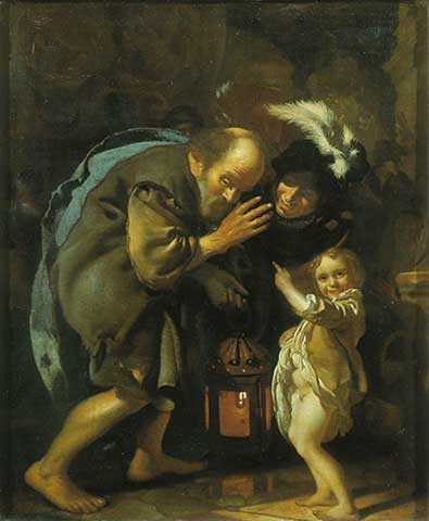 Diogenes searches for an honest person with his lantarn, 1679, Adriaen van der Werff