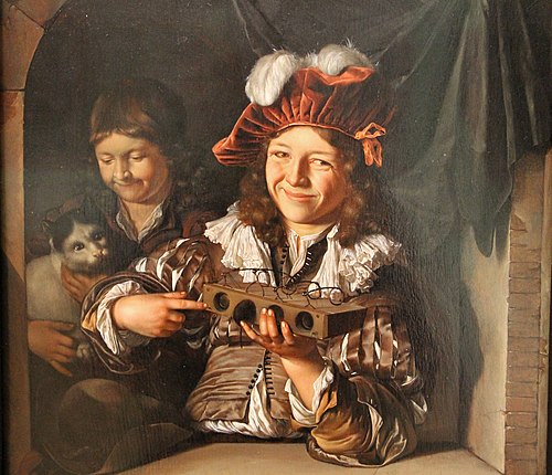 Two boys with a mouse trap and a cat at a window, 1676, Adriaen van der Werff