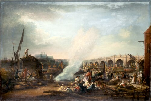 Westminster Bridge and the Thames Procession of King Christian VII of Denmark in 1769, 1769, Elias Martin