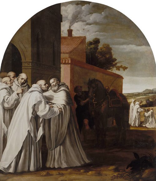 Saint Bernard of Clarivaux visits Guigo I at the Charterhouse, 1629, Vincenzo Carducci