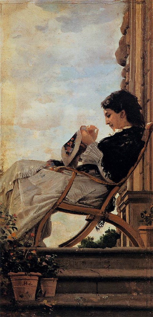 Woman Sewing on the Terrace, 1882, Cristiano Banti