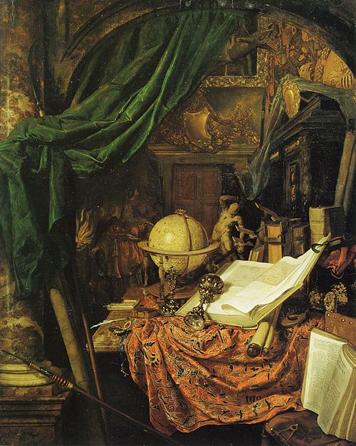 Still Life with Globe, Books, Sculpture, and Other Objects, 1670, Jan van der Heyden