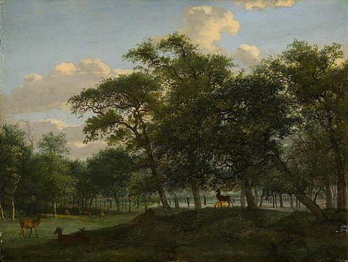Wooded Park Landscape with Deer, 1660, Jan van der Heyden