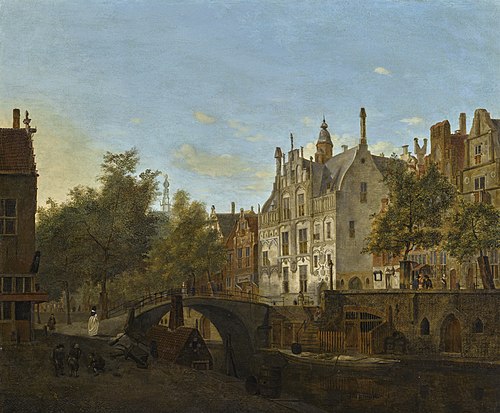 Delft, view of the Oude Delft with the Gemeenlandshuis, 1660, Jan van der Heyden