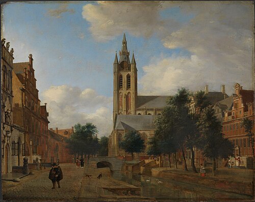 The Oude Delft Canal and the Oude Kerk, Delft, 1675, Jan van der Heyden