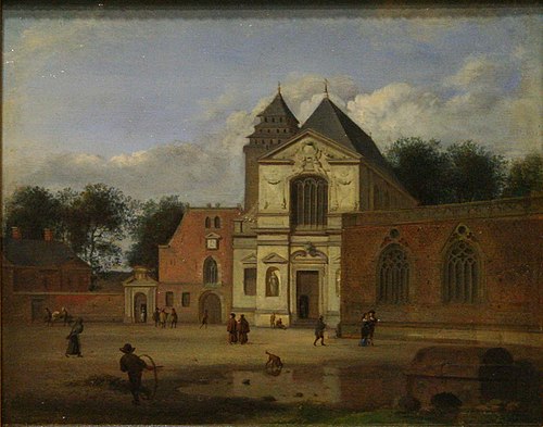 View of a church on a square, 1660, Jan van der Heyden