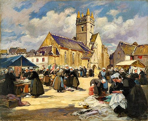 Marché à Quimperlé, 1928, Henri Alphonse Barnoin