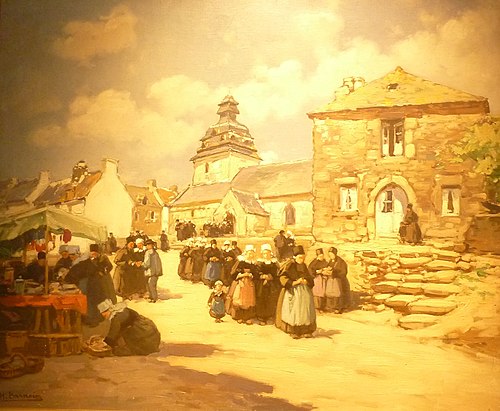 Sortie de messe au Faouët, 1928, Henri Alphonse Barnoin