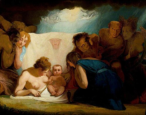 The Infant Shakespeare Attended by Nature and the Passions (sketch for the Boydell series), , George Romney