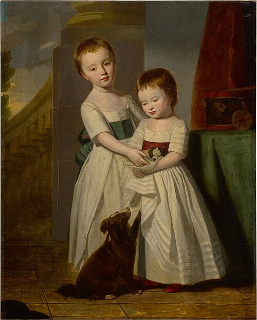 Portrait of a young boy and girl with their dog and puppy, 1760, George Romney