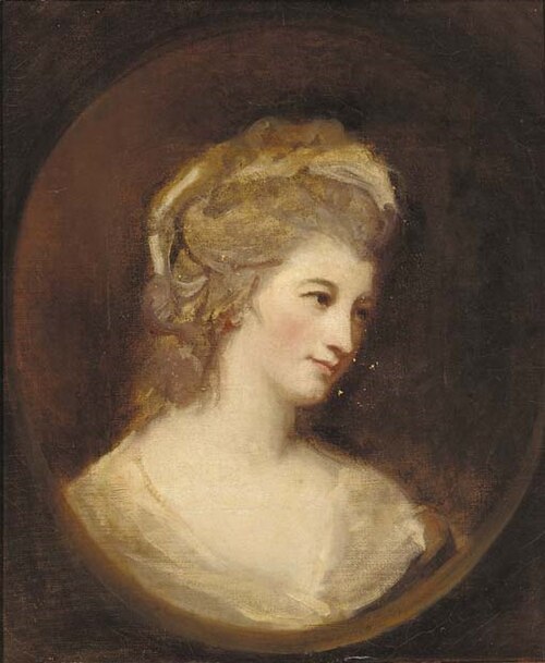 Portrait of a lady in a white dress, feigned oval, 1800, George Romney