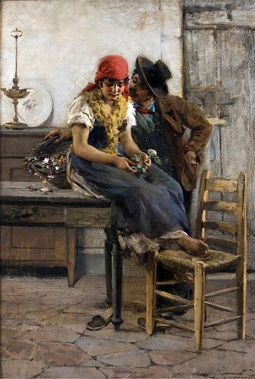 Young couple of lovers, 1884, Egisto Lancerotto