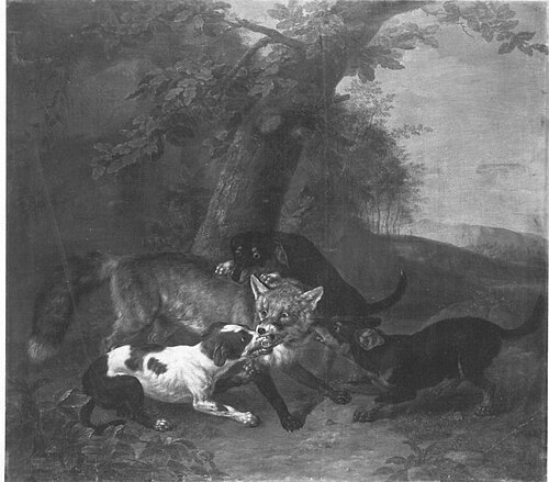 Fuchs wird von Hunden gestellt, 1749, Daniel Hien