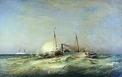 Luta do navio a vapor Vesta com o encouraçado turco Fethi-Butland no Mar Negro em 11 de julho de 187, 1878, Alexeï Bogolioubov