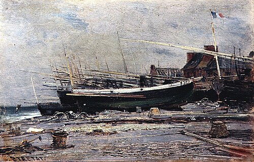 Boats in Etretat, 1874, Alexeï Bogolioubov