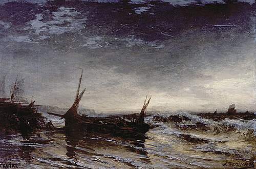 Fishing Boat, Etretat, 1874, Alexeï Bogolioubov