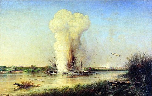 Explosion of the Turkish battleship Lutfi-Celil on the Danube on April 29, 1877., 1877, Alexeï Bogolioubov