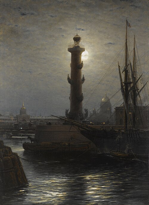 The rostral column near the stock exchange, St Petersburg., 1878, Alexeï Bogolioubov