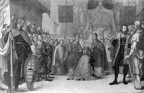 Herzog Otto III. von Niederbayern wird am 6.12.1305 zum König von Ungarn gekrönt, 1589, Hans Werl