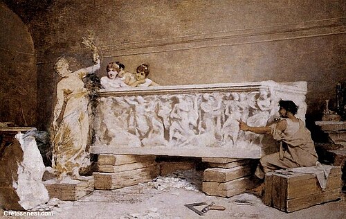 The study of the Roman sculptor, 1889, Amos Cassioli
