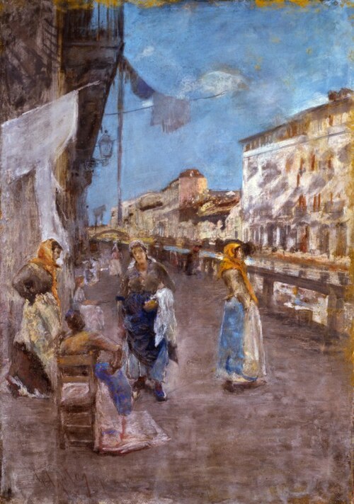 Washerwomen along the Canal (Naviglio), 1894, Emilio Gola