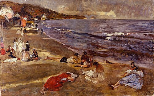 Sulla spiaggia di Alassio, 1917, Emilio Gola