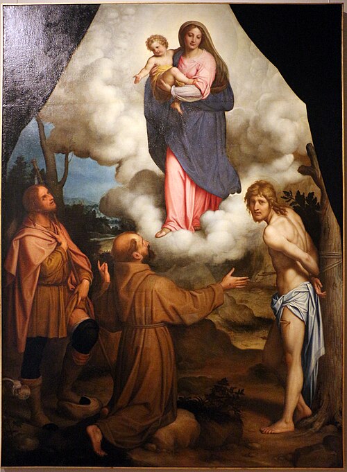 Madonna con il Bambino in gloria e i santi Rocco, Francesco e Sebastiano, 1604, Enea Salmeggia