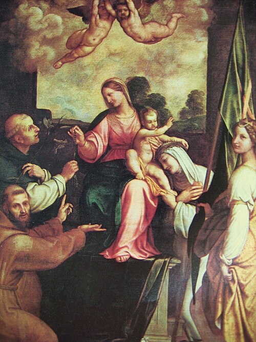 Madonna del Rosario tra i santi Francesco, Domenico, Rosa da Lima e Orsola, , Enea Salmeggia