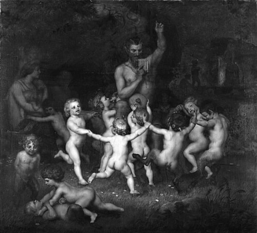 Woodland Deities Sourrounded by Dancing Bacchantes and Children Playing, 1848, Lorenz Frølich