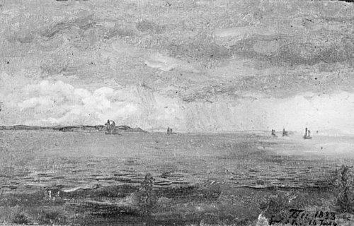 The Sound with Rain Clouds and Ships in the Background, 1838, Lorenz Frølich