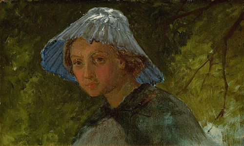 Fru Lina Frølich med solhat, 1859, Lorenz Frølich