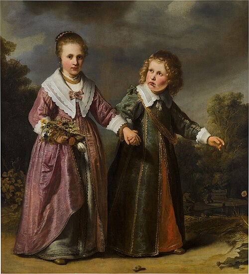 Double portrait of a boy and girl, full-length, in a landscape, 1645, Ferdinand Bol