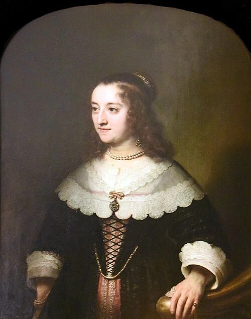 A Young Woman holding a Staircase Bannister, 1644, Ferdinand Bol